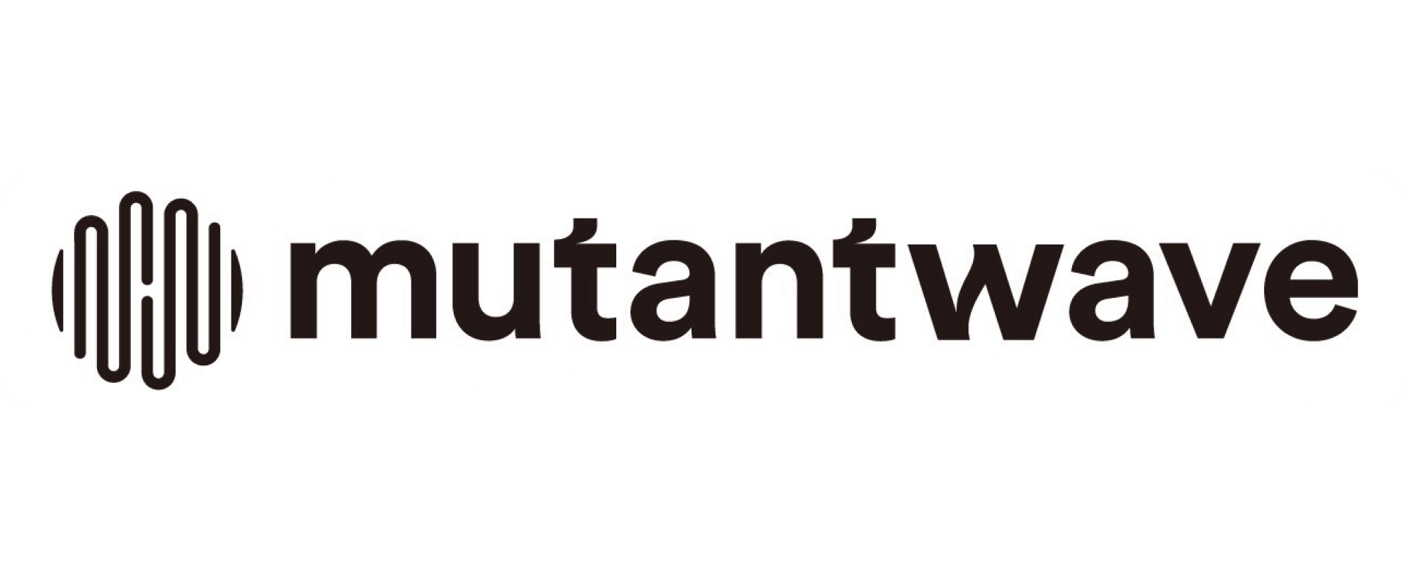 ミニマルなデザインのmutantwaveロゴ、音波をモチーフにしたアイコンとタイポグラフィ